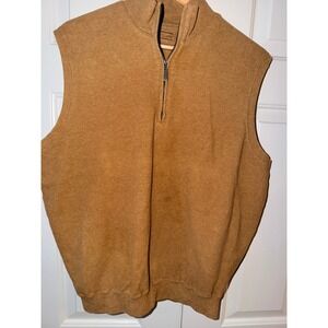 Carnoustie Mens Quarter Zip Vest Camel Tan Cotton Mock Neck Golf Sweater Small